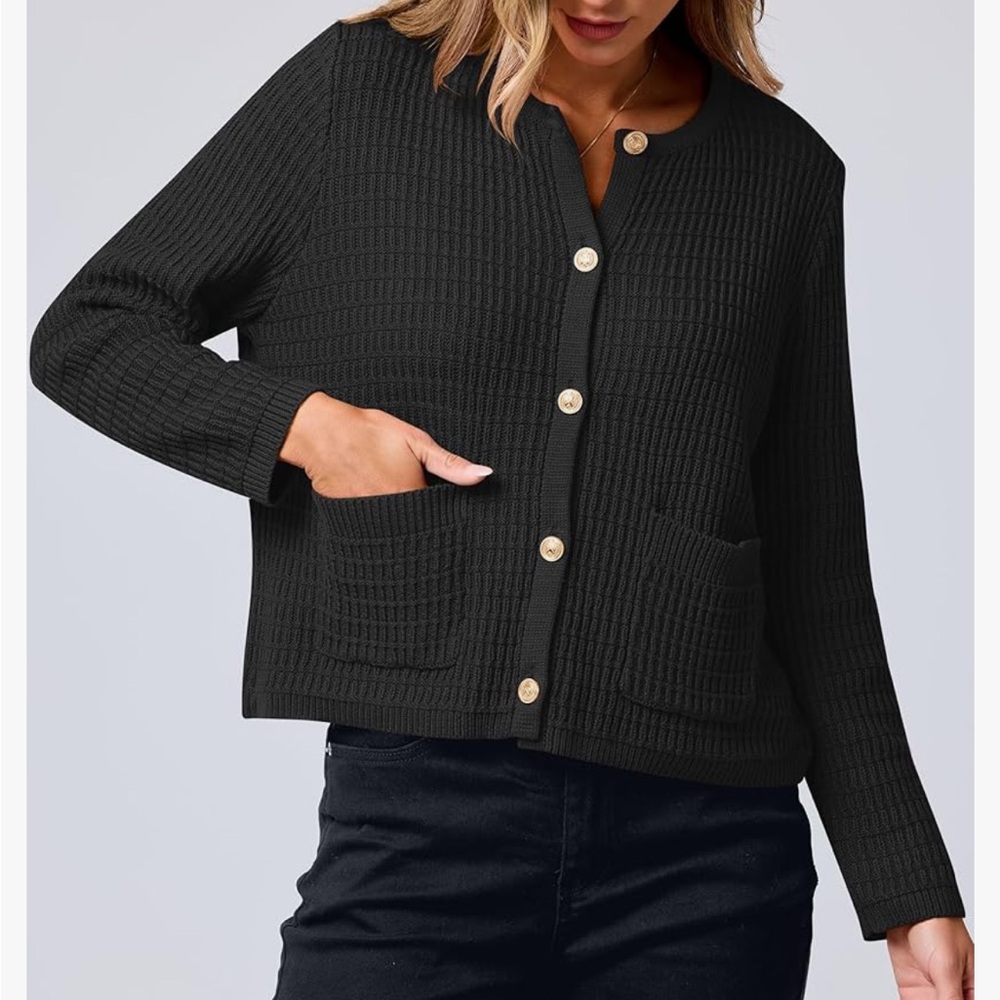 Black Chunky Knit Cardigan Sweater